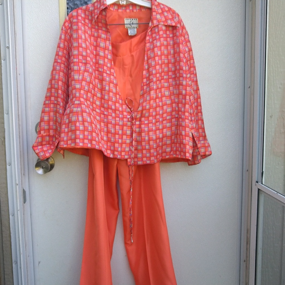 Orange and purple pantsuit